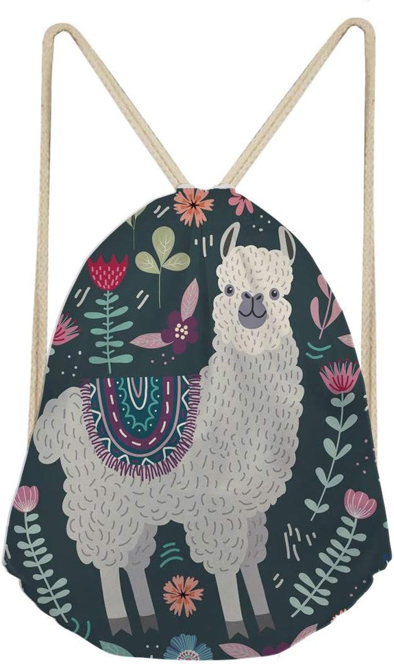 Showudesigns Llama Floral Drawstring Backpack for Kids Boys Girls String Sack Gympack Women Small Cinch Gym Bag Yoga Pouch