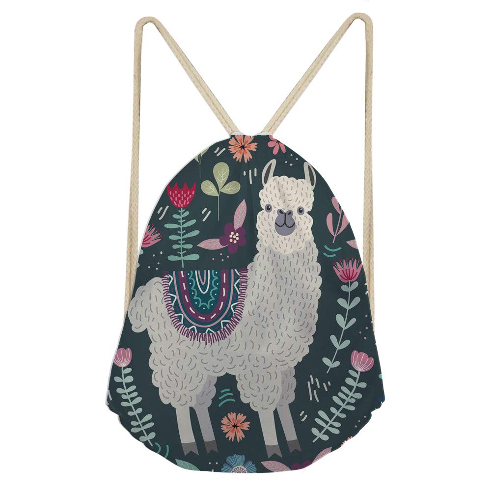Showudesigns Llama Floral Drawstring Backpack for Kids Boys Girls String Sack Gympack Women Small Cinch Gym Bag Yoga Pouch