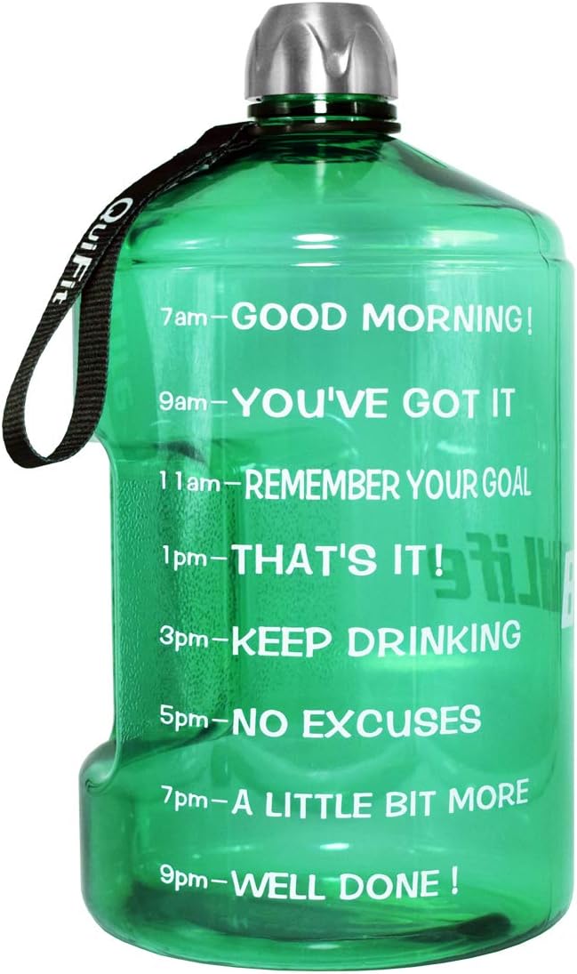 QuiFit 1 Gallon Water Bottle with Motivational Time Marker 128/73/43 oz Large Capacity BPA Free Reusable Sports Water Jug with Handle to Drink More Water(73oz Mint Green)