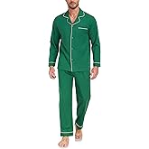 EA'S SECRET Men's Cotton Pajamas Set Button Down Pjs Set for Men Long Sleeve Knit Sleepwear Loungewear with Pockets