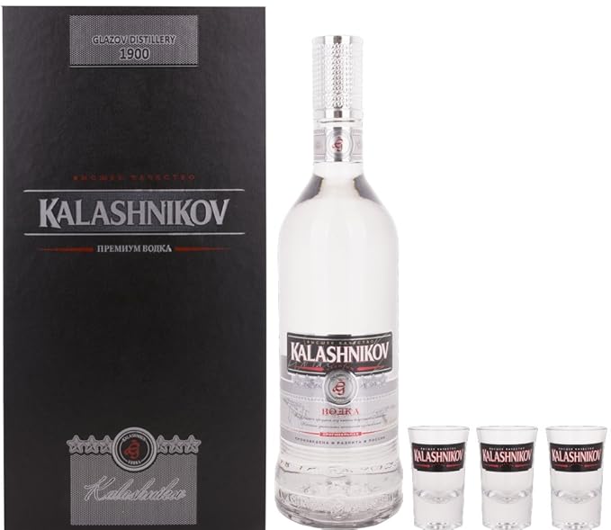 Kalashnikov Original Wodka mit Geschenkverpackung mit 3 Gläsern (1 x 0.7 l)