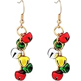 Mikovivi Christmas Jingle Bell Drop Earrings, Dangle Fishhook Hanging Earrings, Zinc Alloy, Green, Red, Silver, Gold, 2 Count, 2.4 cm, Polished, Perfect for Holidays & Special Occasions