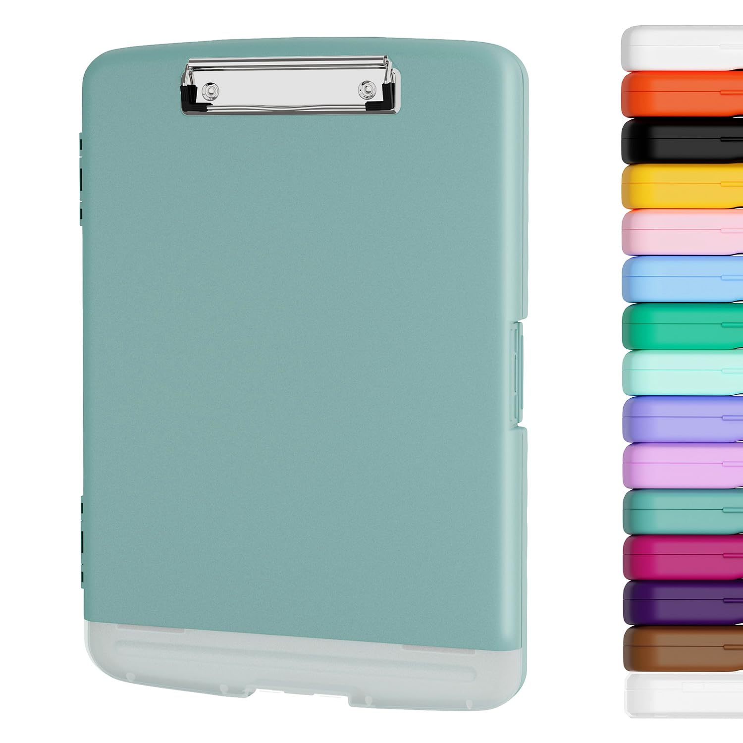 Photo 1 of Piasoenc Clipboard with Storage, 8.5 x 11 Organization Box with Pen Holder and A4 Legal Paper Folder, Folio & Side-Opening, Low Profile Clip,for Nurses,Teachers, Size 14 x 9.6 x 1.2 in, Teal