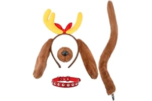 HODRME 4 Pieces Dog Ears and Tail Set-Dog Headband Nose Tail Bow Tie Cosplay Party Halloween Costume Accessoies