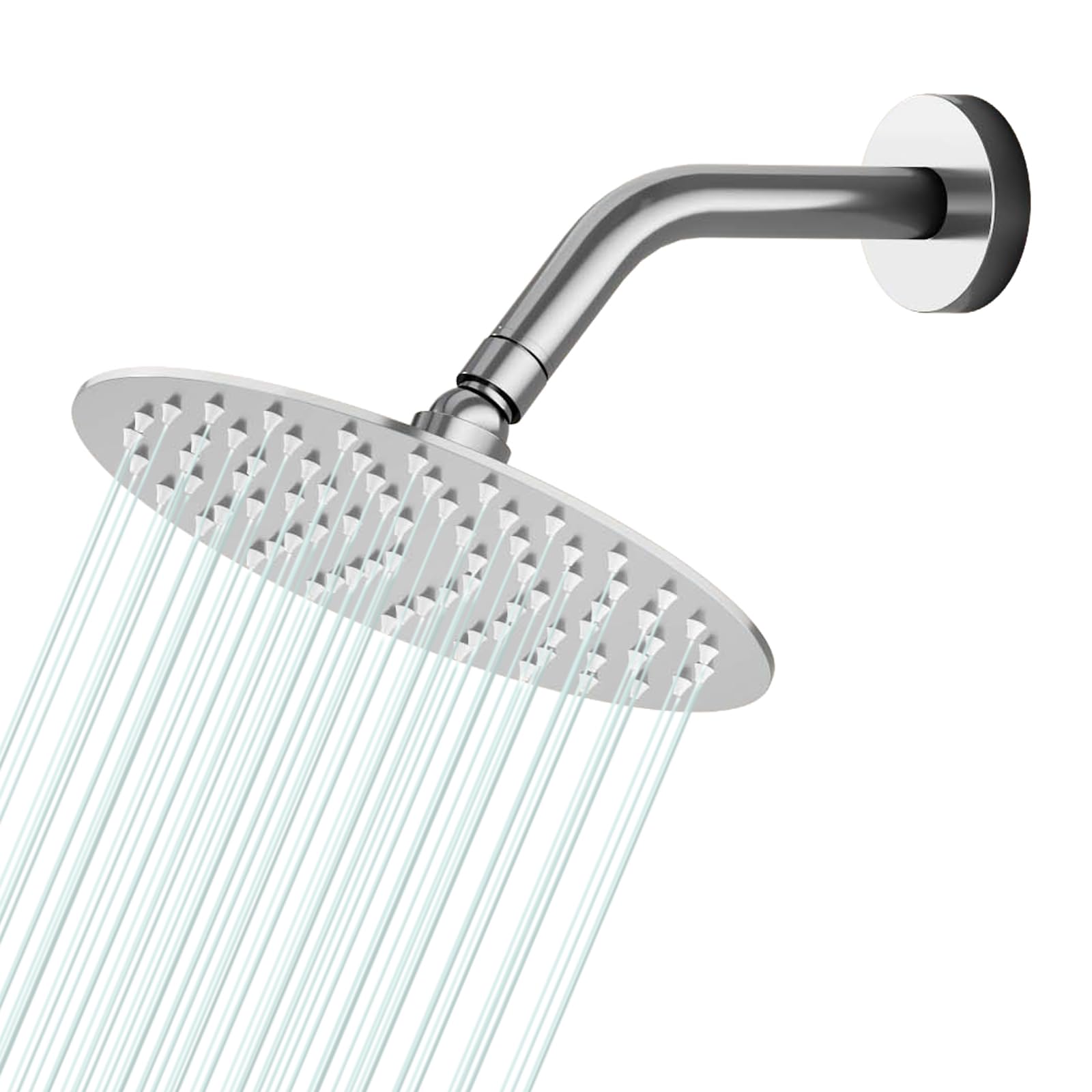 Photo 1 of 6 Inch Round Rain Shower head, High Flow Stainless Steel Rainfall Shower Head, High Pressure Design (Chrome)