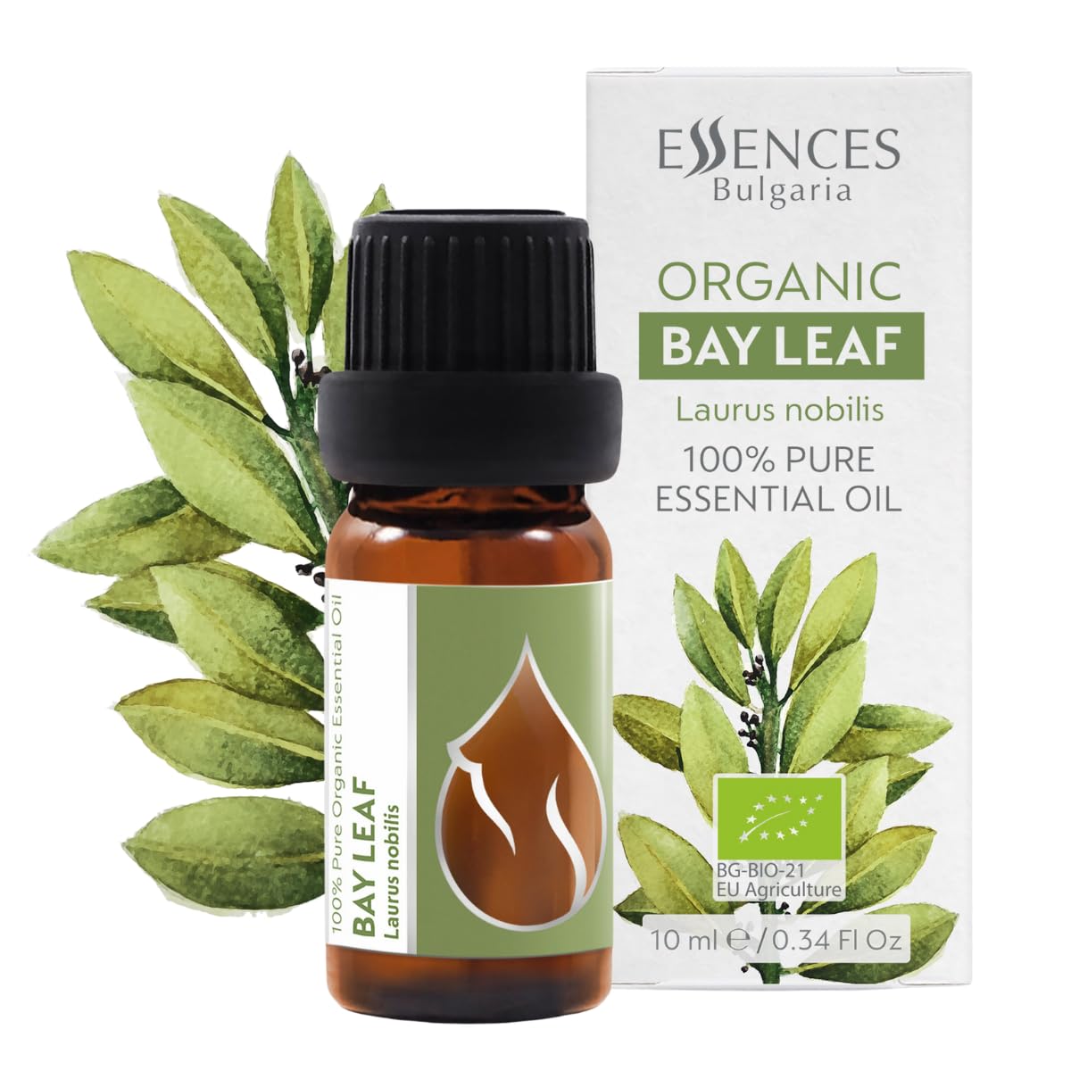 Essences Bulgaria Organic Bay Leaf Essential Oil 10ml | Laurus nobilis | 100% Pure and Natural | Undiluted | Therapeutic Grade | Family Owned Farm | Steam-Distilled | Non-GMO | Vegan