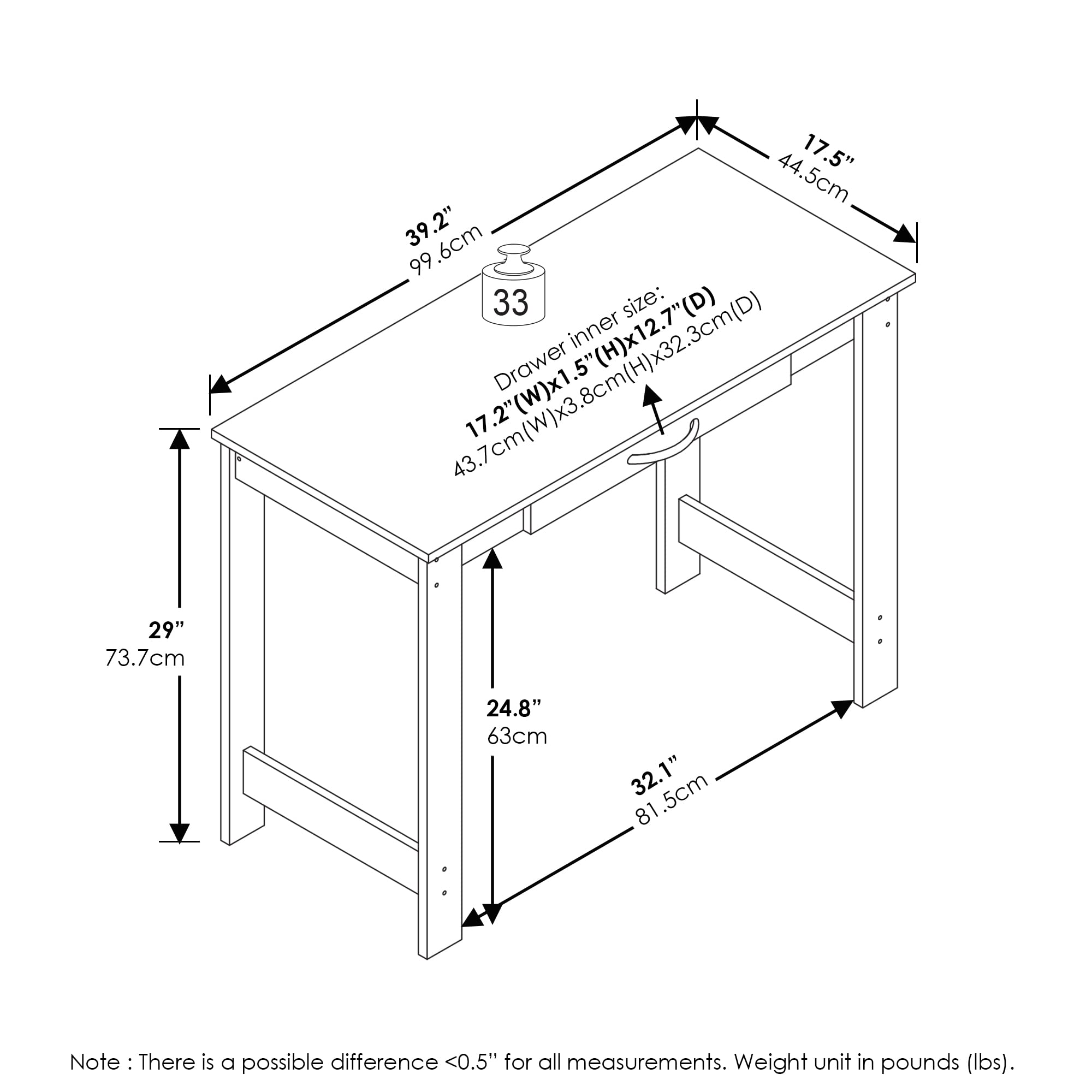 Furinno Jaya Writing Desk with Drawer, White