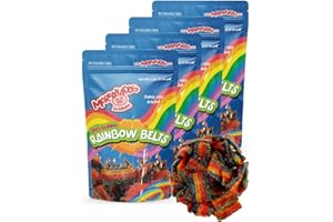 Marranadas Enchilados Spicy Gummies Mexican Candy Assortment – 12 Flavors Chamoy Fruit Rings & Gummy Bears – Chamoy sauce included – 3.1 oz Snack Bags – Dulces Mexicanos – 4 Pack (Rainbow Belts)