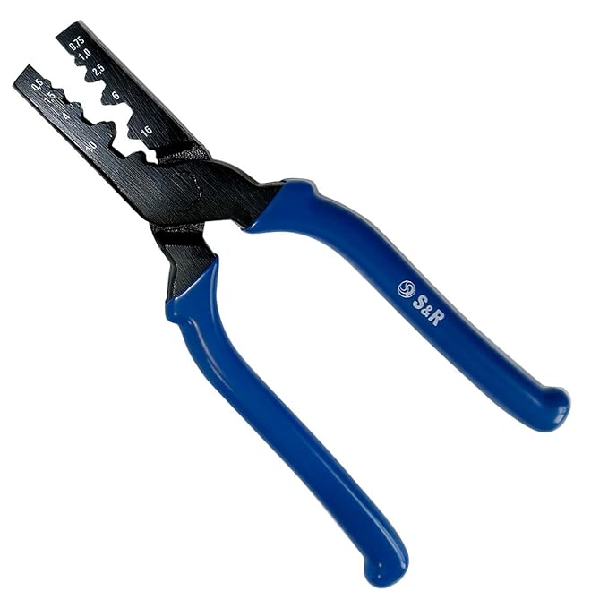 S&R Crimpzange Kabelschuh-Presszange für Aderendhülsen 0.75-16mm² Quetschzange | Klemmzange | Handpresszange 190mm