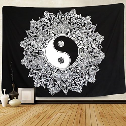 Black and White Tapestry Wall Hanging YinYang Tapestry Mandala Tapestry Indian Traditional Art Bohemian Tapestry Wall Hanging