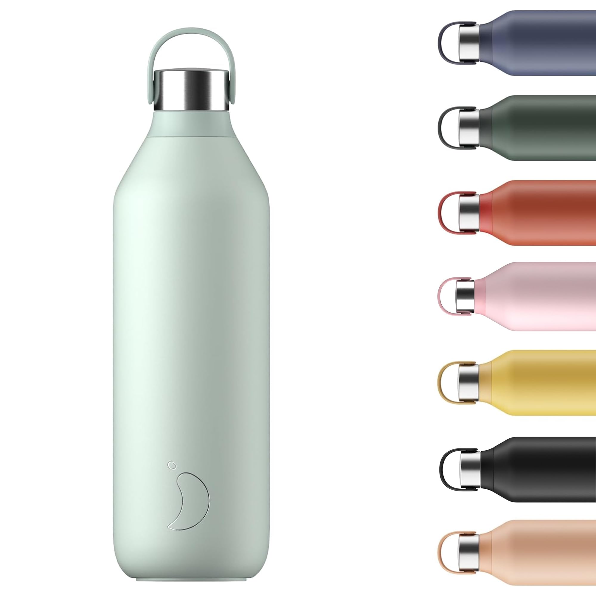 Chilly's Series 2 Water Bottle - Vacuum Insulated Stainless Steel Water Bottle with Soft Collar & Carry Loop, Thermal Flask for Hot & Cold Drinks - Leak Proof, No Sweat - Lichen Green, 1000ml