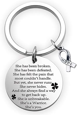 Amazon Com Cancer Survivor Gift Cancer Awareness Keychain Survivor Jewelry Recovery Jewelry Cancer Awareness Gifts Breast Cancer Fighter Breast Cancer She Has Been Broken Kr Clothing