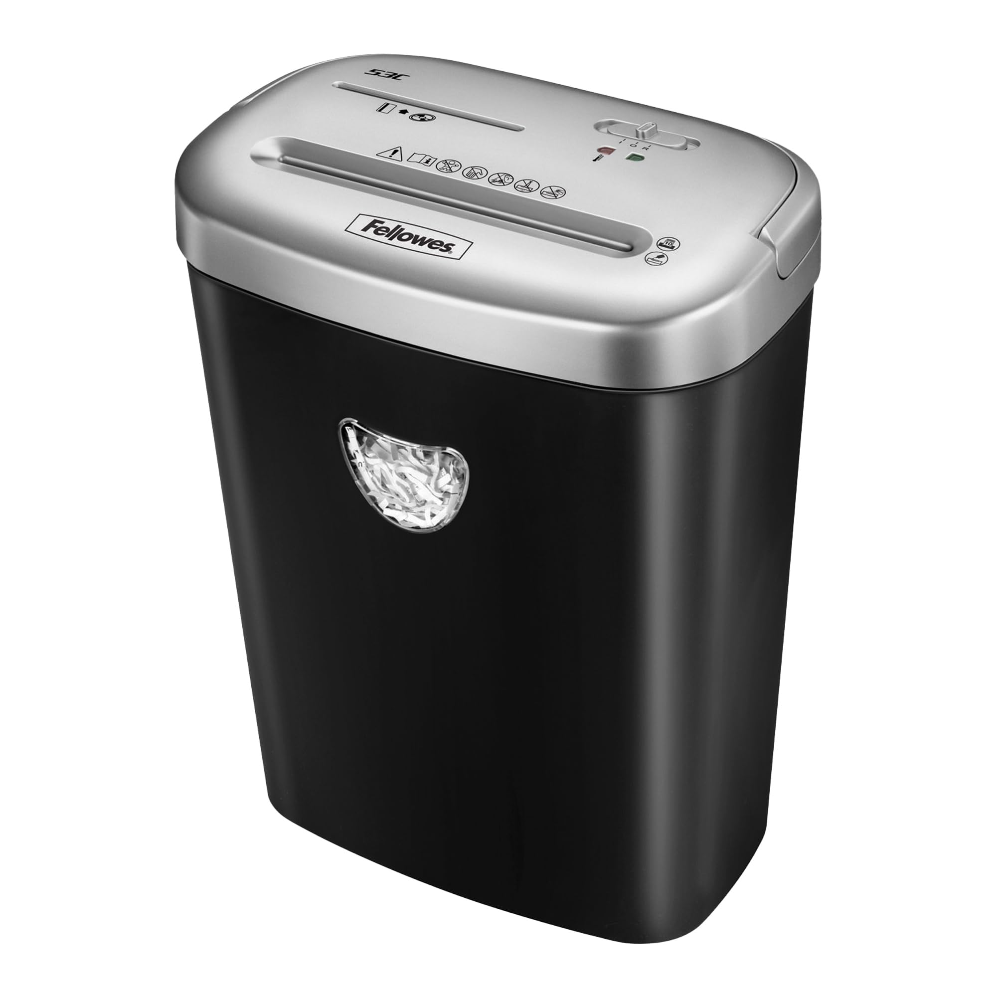 Fellowes Powershred 53C, 10 Sheet Cross Cut Paper Shredder for the Home or Home Office with SafeSense Technology, black/silver