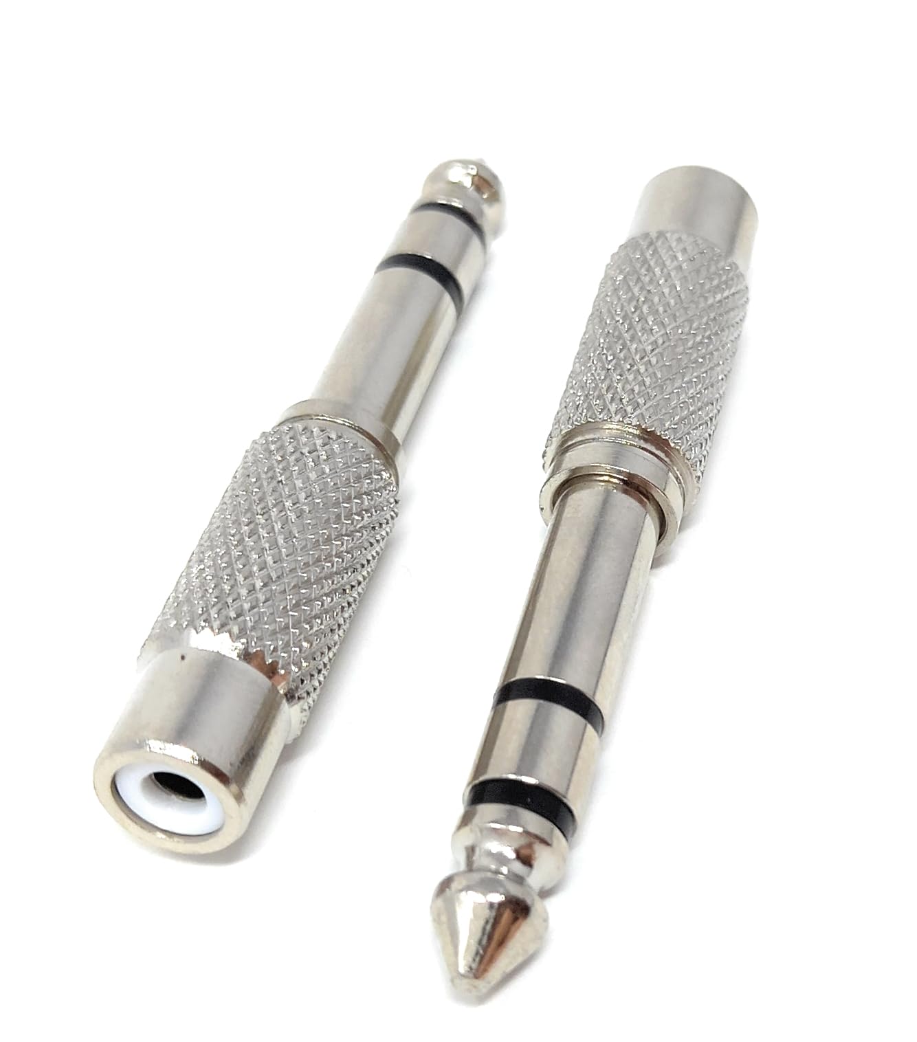 DRUT 2pcs 6.35mm Stereo Jack to RCA Phono Socket Cable Adapter (Silver)