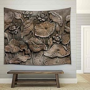 Low Relief Cement Thai Style Handcraft of Buddhism - Fabric Wall Tapestry Home Decor - 51x60 inches