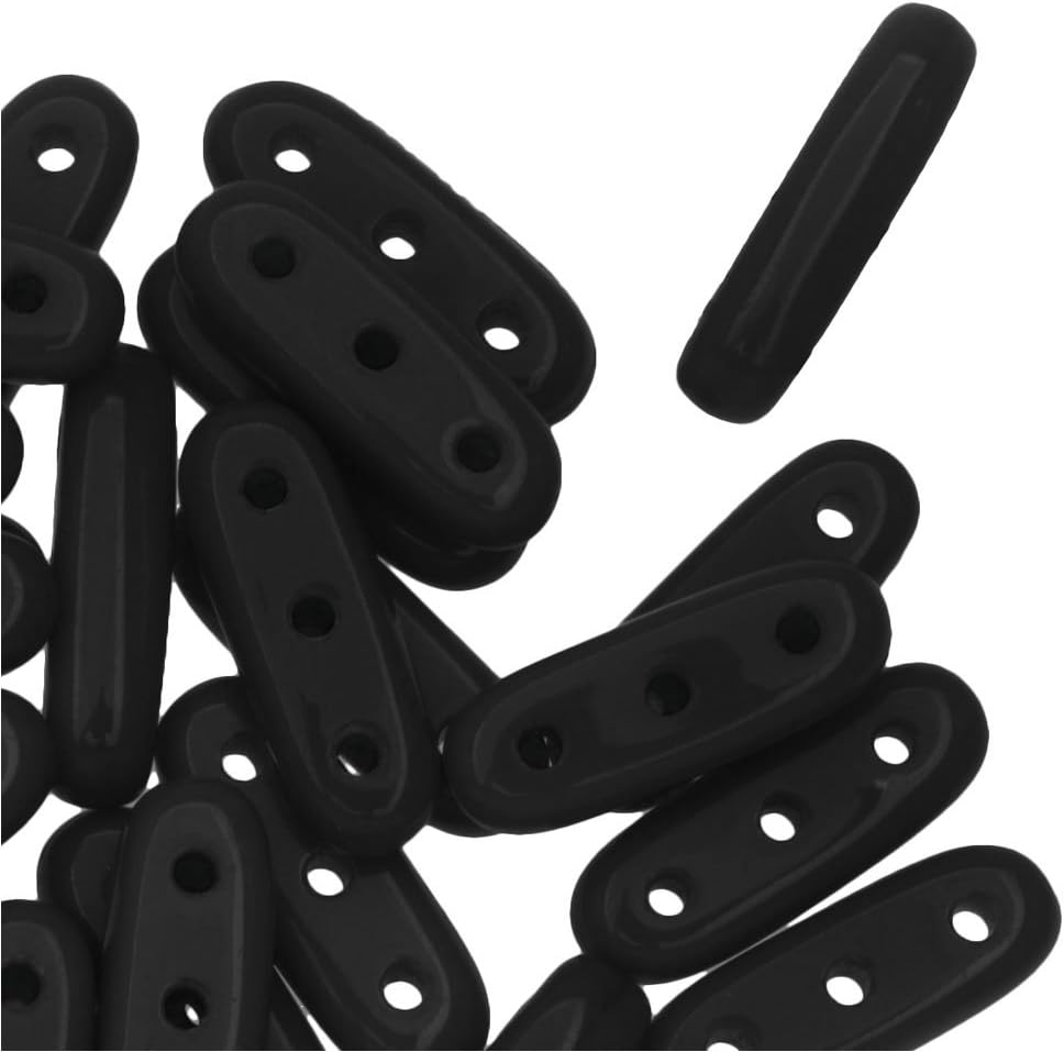 CzechMates Glass, 3-Hole Beam Beads 10x3.5mm, 10 Grams, Jet Black