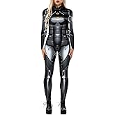 Sumtory Womens Hi-neck Skeleton Print Bodycon Jumpsuits Fullbody Unitard