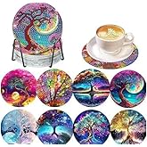 Syntego 8pcs 5D Diamond Painting Coasters Fantasy Tree of Life Coasters DIY Colourful Diamond Coasters Kit with Holder
