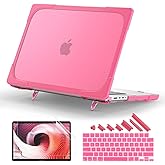 Batianda Heavy Duty Case for New MacBook Pro 16 inch 2024 M4 2023 M3 2021 M2 Pro Max Chip- Ergonomic Foldable Kickstand (Holds 22lbs/Zero Wobble) Matte Rugged Armor Cover with Spare Parts, Rose