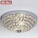 SOTTAE European 2 Lights Bowl Shape Flush Mount Chrome Finish Modern Crystal Chandelier Ceiling Light, Crystal Ceiling Light for Bedroom Living Room