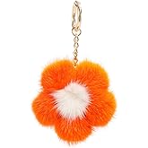 surell - Genuine Mink Fur Pom Flower Keychain - Bag Beach Daisy Purse Charm - Floral Pocketbook Accessory