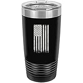 Rogue River Tactical Subdued Black USA Tattered Flag 20 Oz. Travel Tumbler Mug Cup w/Lid Vacuum Insulated Hot or Cold Military Vet Gift (Black)