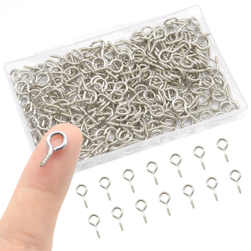 Hocansen 300 Pieces Eye Pins 17x8mm Small Screw Eye pins Hooks Mini Eye Hooks Screw in for Cork Top Bottles DIY Jewelry Making (17 * 8mm)