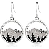 KVANU Vintage Mountain Valley Sunset Landscape Earrings Retro Silver Full Moon over Snow Mountains Earrings with Tree for Women Hikers Outdoor Lovers Jewelry Gifts