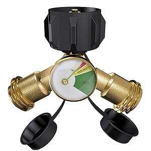 SHINESTAR Propane Y Splitter Tee Adapter with Propane Tank Gauge Level Indicator Leak Detector - Work with BBQ Grills, Camping Stoves, Gas Burners, Heater