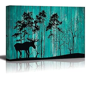 Moose In Forest Teal Background - Canvas Art