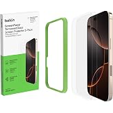 Belkin ScreenForce TemperedGlass Treated Screen Protector for iPhone 16 Pro - Slim &amp; Scratch-Resistant Impact Protection with Easy Align Tray for Bubble Free Application, Recycled Glass - 2 Pack