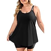 COOTRY Womens 2026 Plus Size Tankini Swimsuits Two Piece Bathing Suits Flowy Swimwear Swim Tank Top with Boyshorts