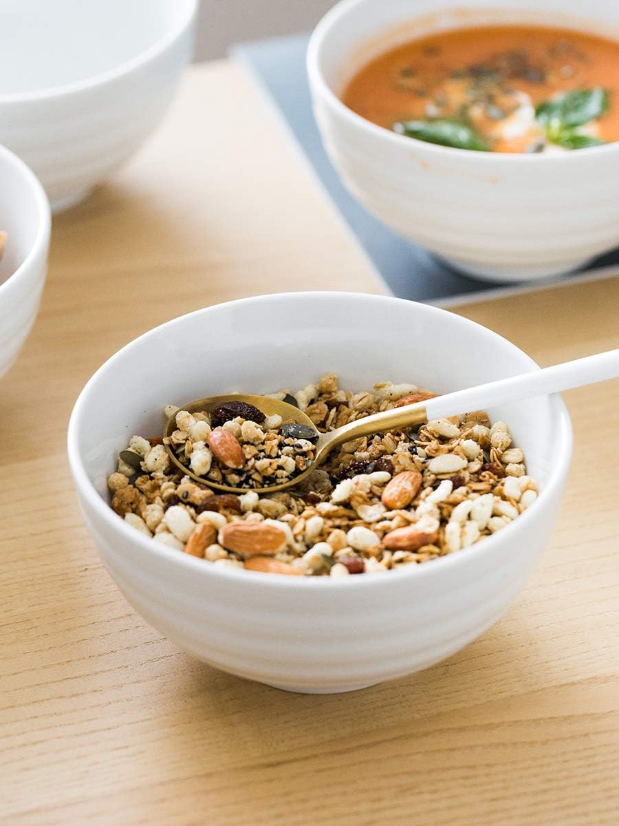 28 Ounces Porcelain Soup Bowl Set with Serving Stand Large Bowl for Cereal Soup Salad with Bowl Organizer, 6 pack: Kitchen & Dining