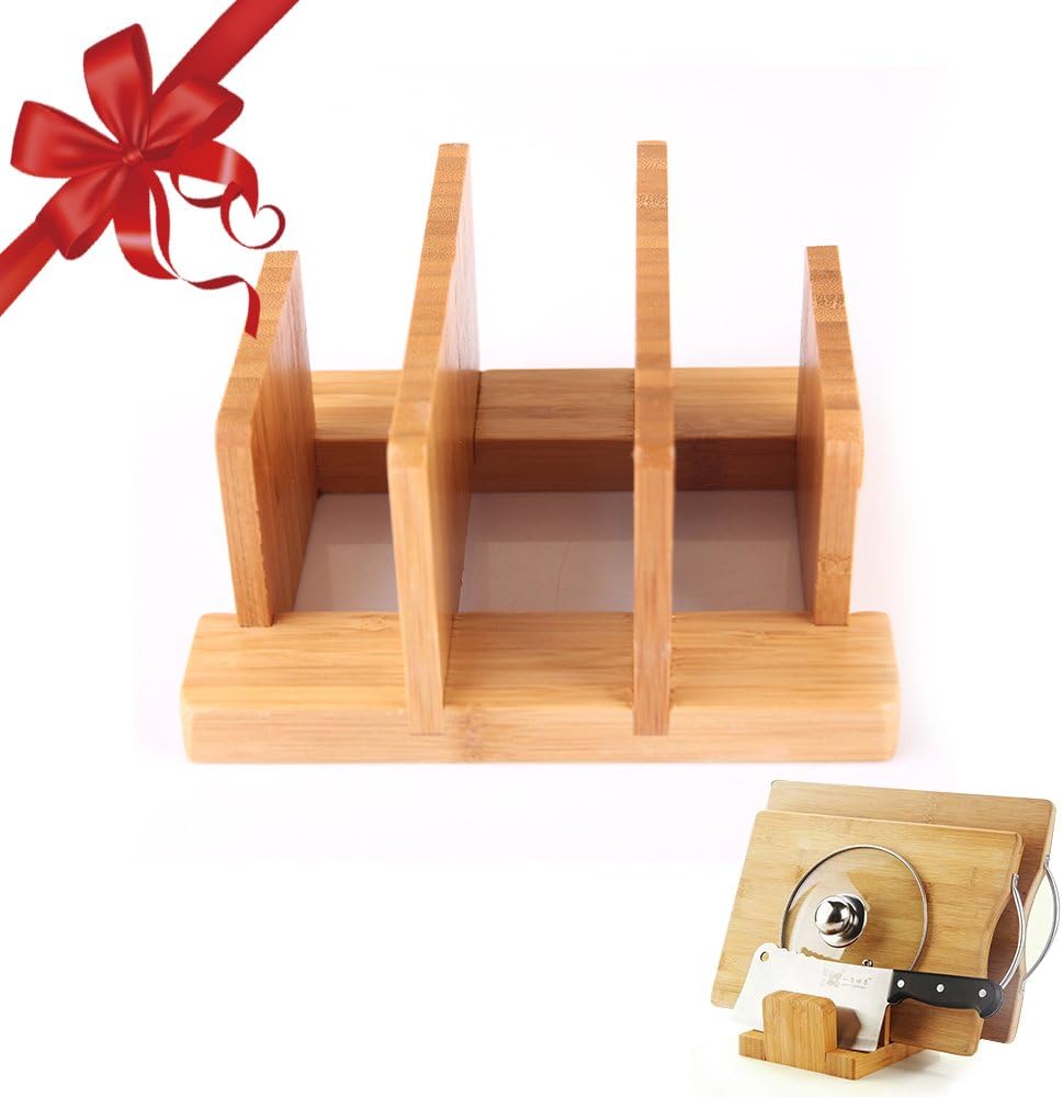 Nature Bamboo Cutting Board Rack,Edobil Kitchen Houseware Organizer Pantry Rack Skid Resistance for Cutting Board/Dish/Plate/Pot Lid/Book