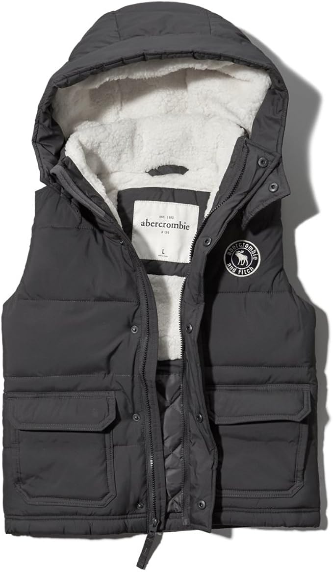 abercrombie & fitch kids Boys SHERPA LINED VEST Gilet Hooded ClimaFill