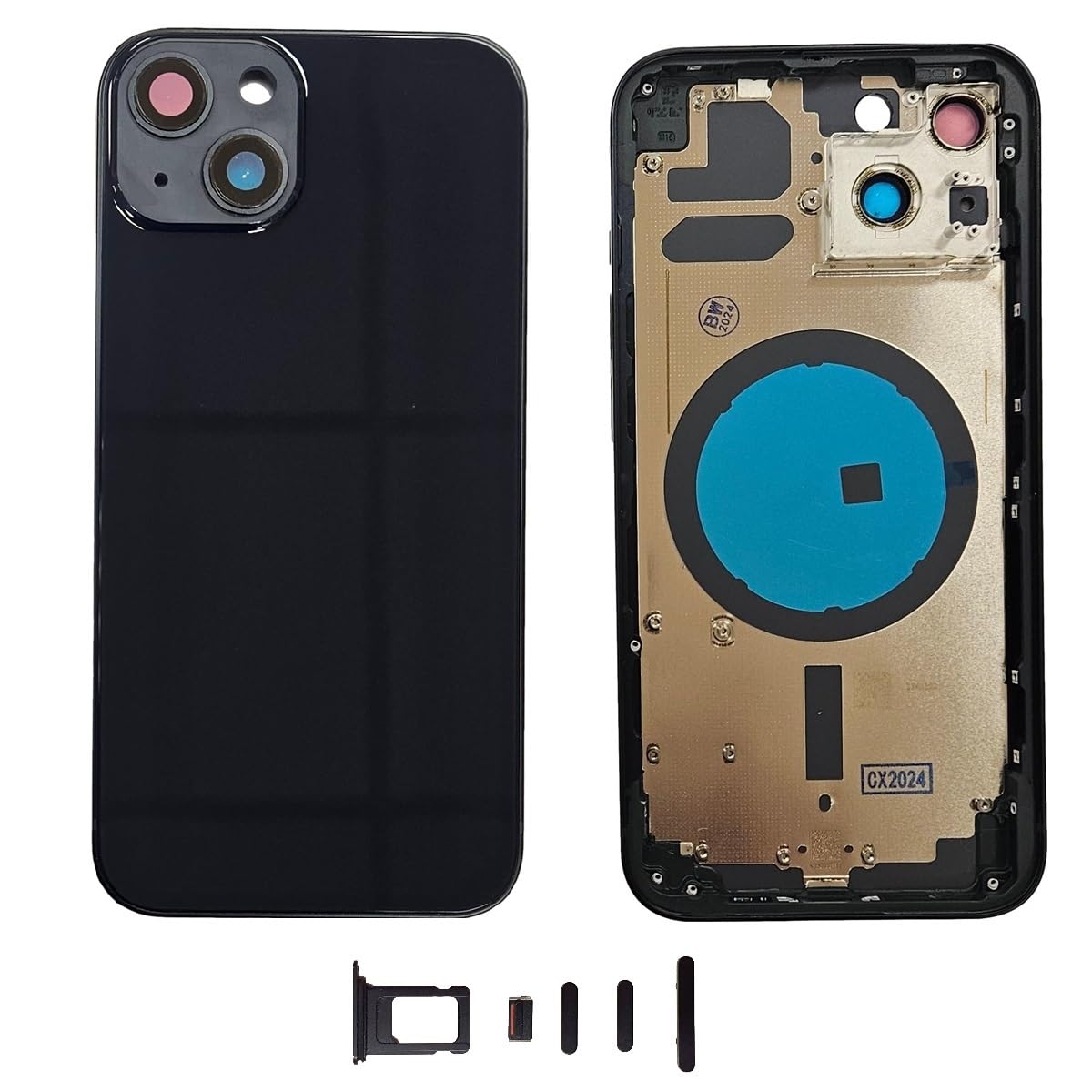 Smartex® Back cover Housing + Frame compatibile with iPhone 13| Rear Shell NO LOGO, NO PRE-INSTALLED COMPONENTS (Black)