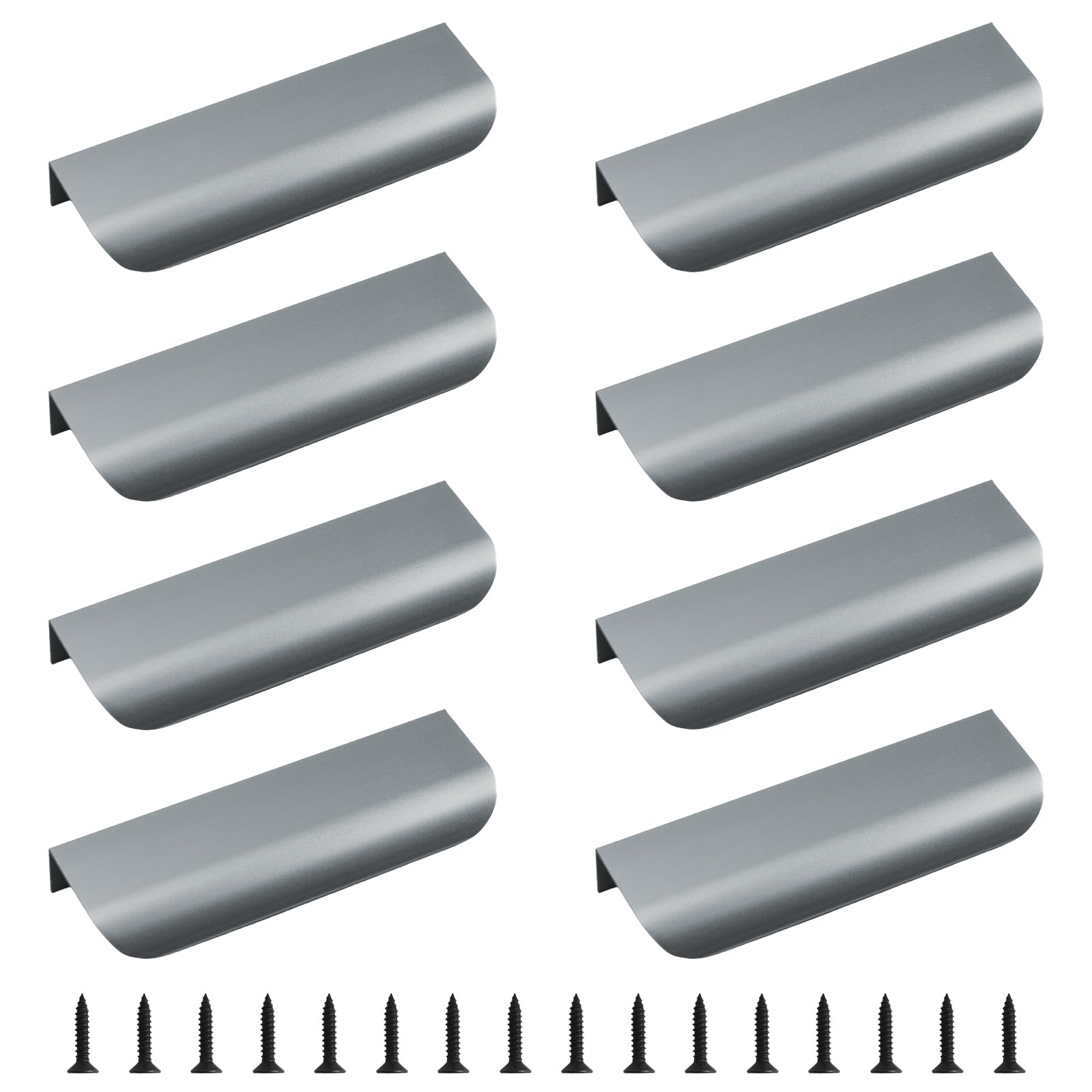 MOROBOR Finger Edge Pull, 8pcs Concealed Handle Modern Style Drawer Handle, Aluminum Alloy Invisible Handle Wardrobe Handle for Cabinet Hardware Drawer, 120mm/Matte Gray