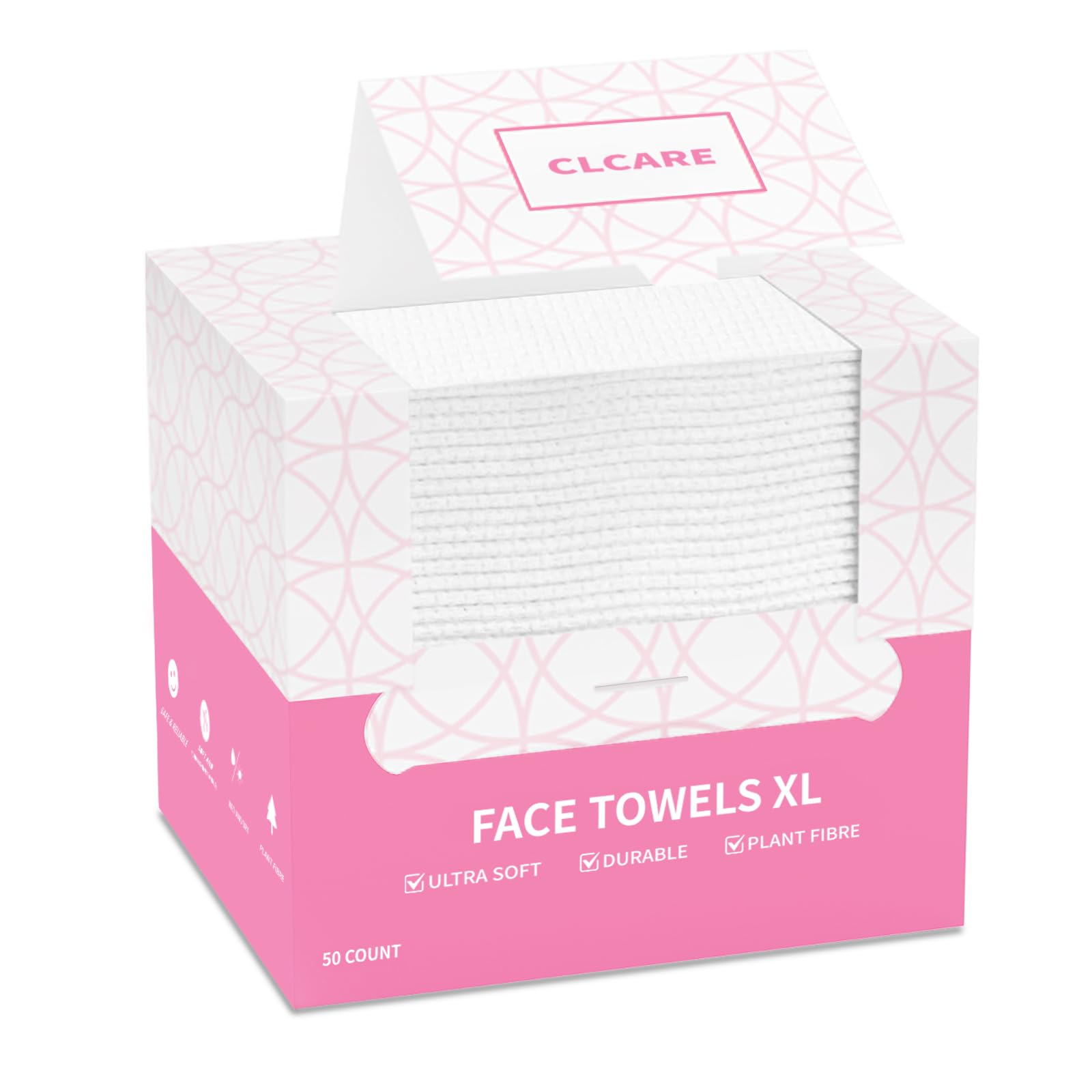 Disposable Face Towel XL 50 Count, 25x30cm Face Towelettes, Cloth Tissue, Facial Towel Compatible with Clean Skin, Makeup Remover Cloth and Facial Wash Dry Wipes (EF Pattern)