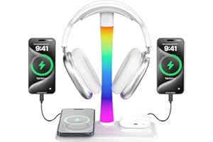 Headphone Stand with Wireless Charger,Gaming Headset stand with RGB Light Mode,For Airpod Max Stand Compatible with Airpod Pr