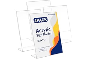 RowinsyDD 4 Pack Acrylic Sign Holders 8.5x11'' Vertical Display Stand, Plastic Table Top Sign Holder, Clear Picture Frames, Flyer Document Holder for Office, Restaurants, Home, Store