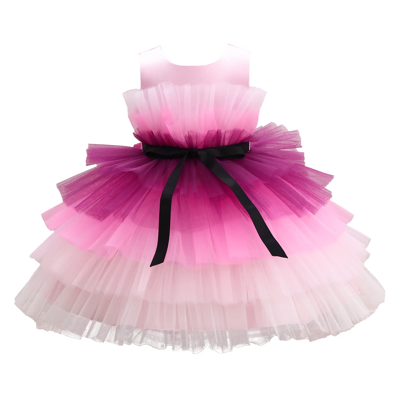 Photo 1 of Flower Baby Girl Lace Dress Toddler Tulle Sleeveless Bow Princess Party Wedding Pageant Bridesmaid (Pink2.6-7 T)
