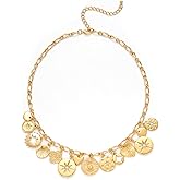 ENSKEFEN Chunky Multiple Charms Necklace for Women Boho Vintage Adjustable Gold Chain Necklace Bold Statement Round Choker Pendant Necklaces Fashion Heart Necklace