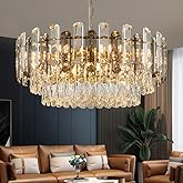 XIAOQIWU Gold Crystal Chandelier 23.6" Modern Crystal Pendant Light 3-Tier12-Light Ceiling Pendant Light Fixture for Dinning 