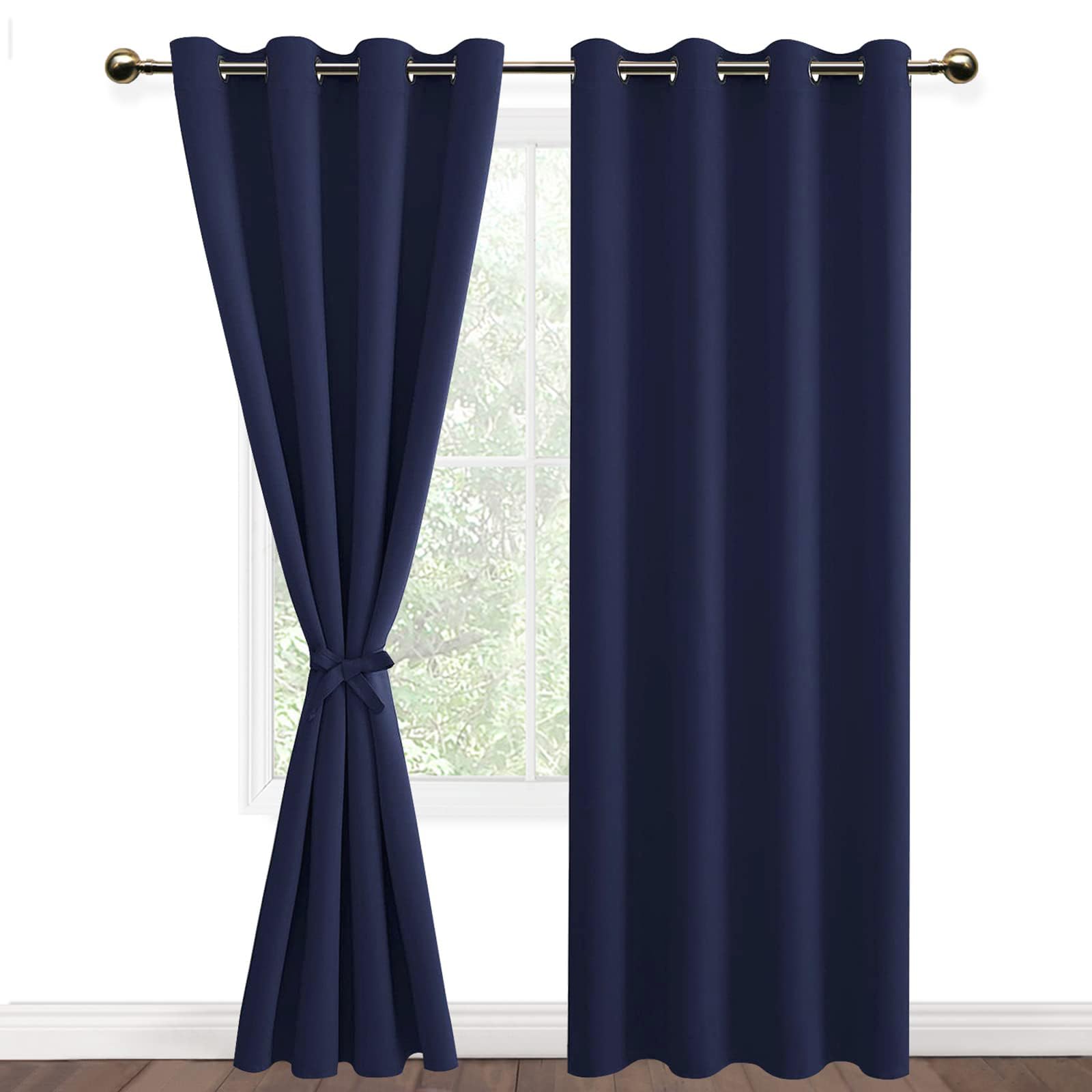 DWCN Navy Blue Blackout Curtains with Tiebacks for Bedroom Thermal Insulated Solid Eyelet Curtains for Living Room,2 Panels,52" Wide x 84" Drop