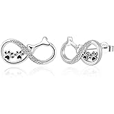 Infinity Paw Earrings for Women 925 Sterling Silver Plated White Gold CZ Print Bone Stud Earrings Sweet Cute Black Dog Cat Pet Paw Puppy Animal Jewelry Gifts for Pet Lover Women Daughter Birthday