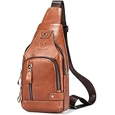 LEBULLBRO Sling Bag for Men Genuine Leather Chest Bag Crossbody Backpack Travel Hiking Outdoor Sports