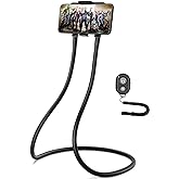 B-Land Upgrade Phone Holder for Bed, Neck Phone Holder Gooseneck Cell Phone Holders, Universal Mobile Phone Stand with Remote for Taking Videos & Group Photos (Black)