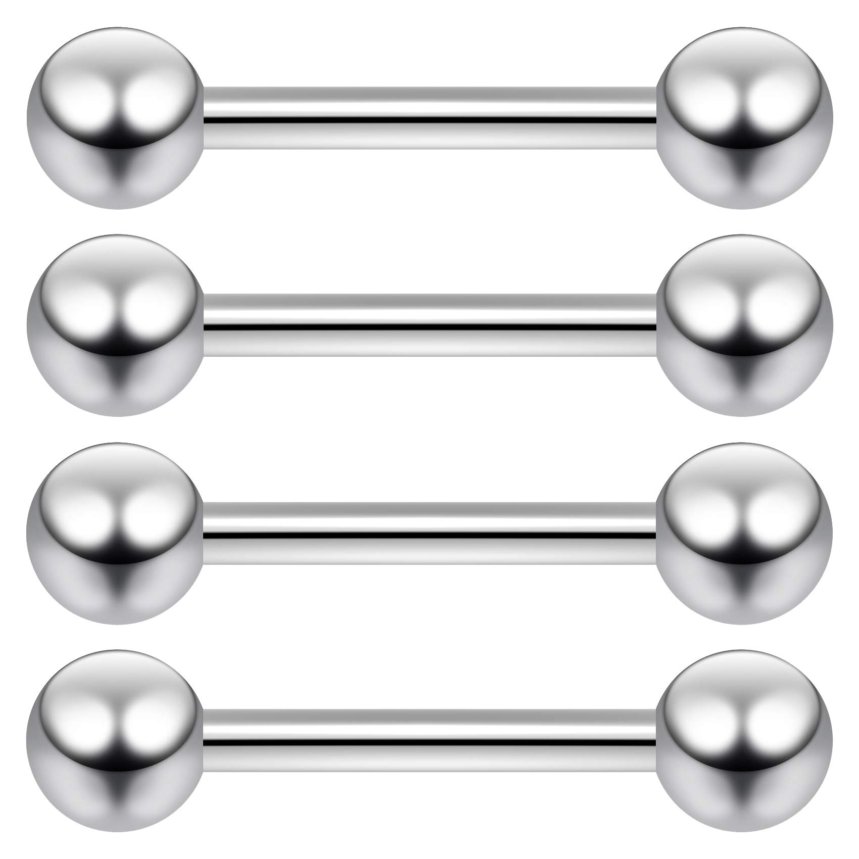 Evonix 4pc 16mm Barbell Earring Cartilage Triple Forward Helix Stud 14 Guage Anti Tragus Lobe Rook Jewellery Surgical Steel 4mm Ball - 8mm