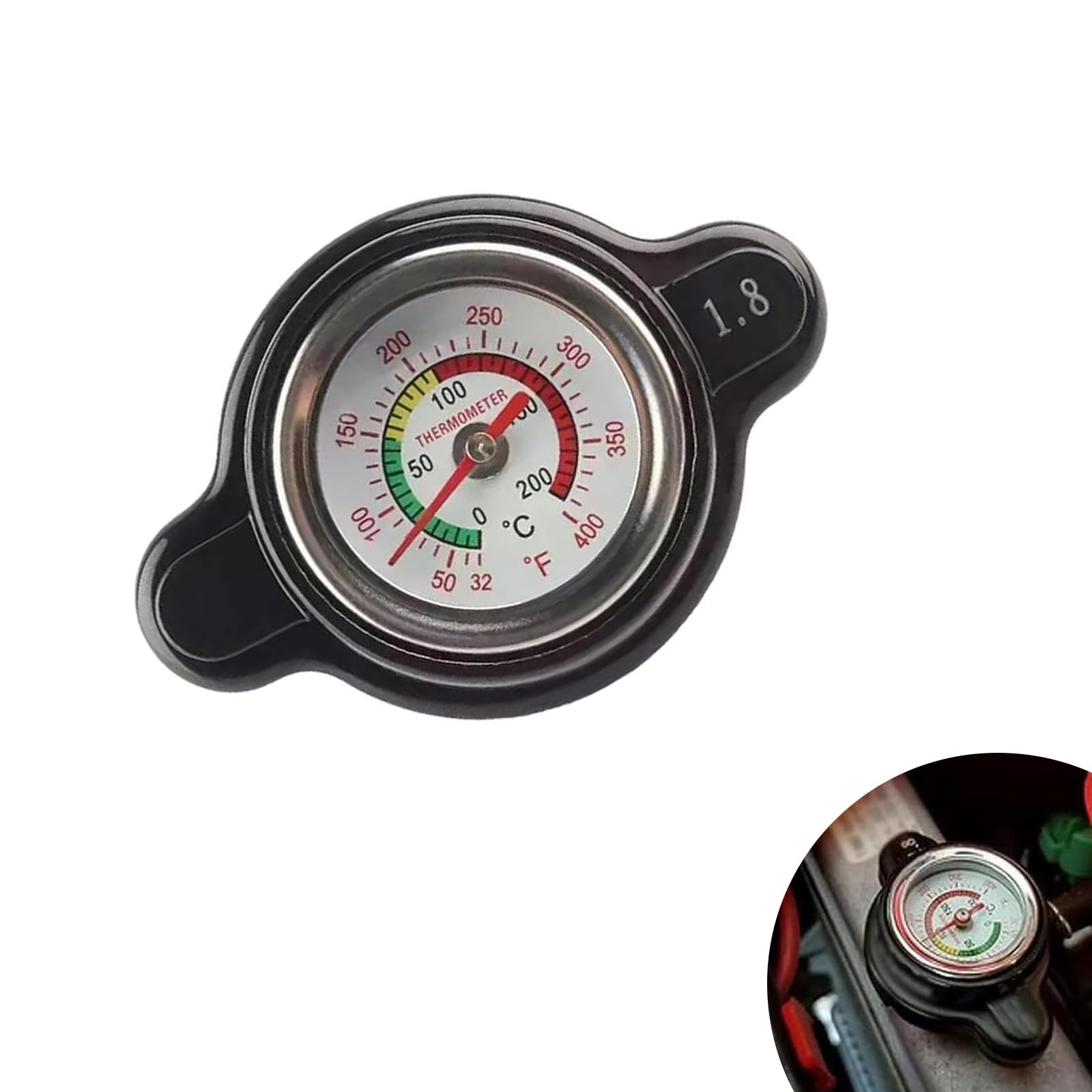 Prywog High Pressure Radiator Cap With Thermometer - 1.8 Bar, Universal Fit For Most Cars (Black)