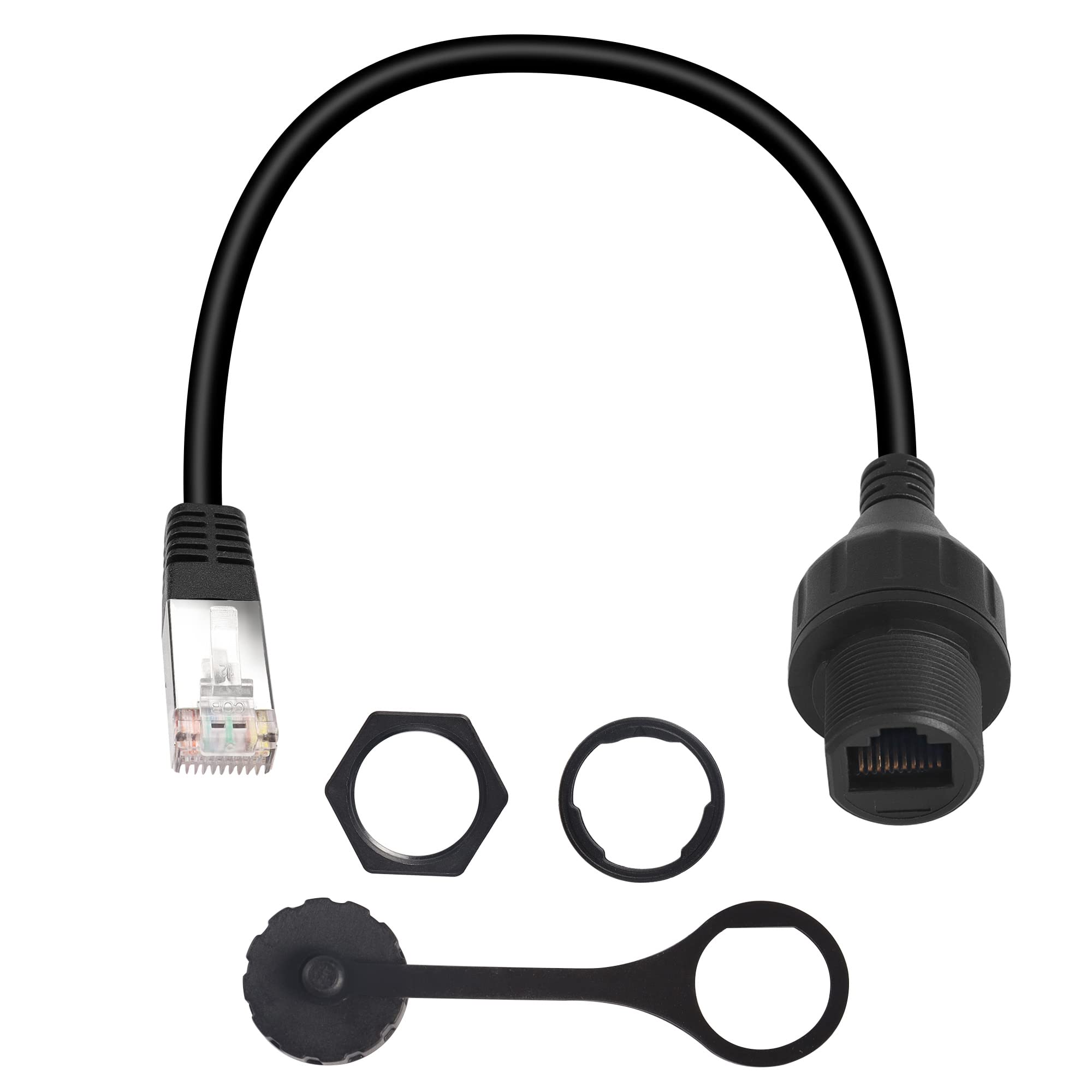 QIANRENON RJ50 10P10C Panel Mount Waterproof Connector CAT5e RJ50 Male to Female Outdoor Communication Extension Cable,IP67,Microphone Connections for Data and Mobile Radios,40cm/15.7in